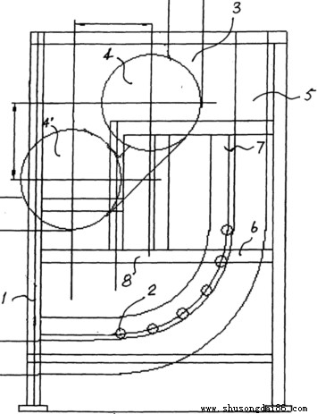 擋邊皮帶輸送機凹弧段側視結構圖